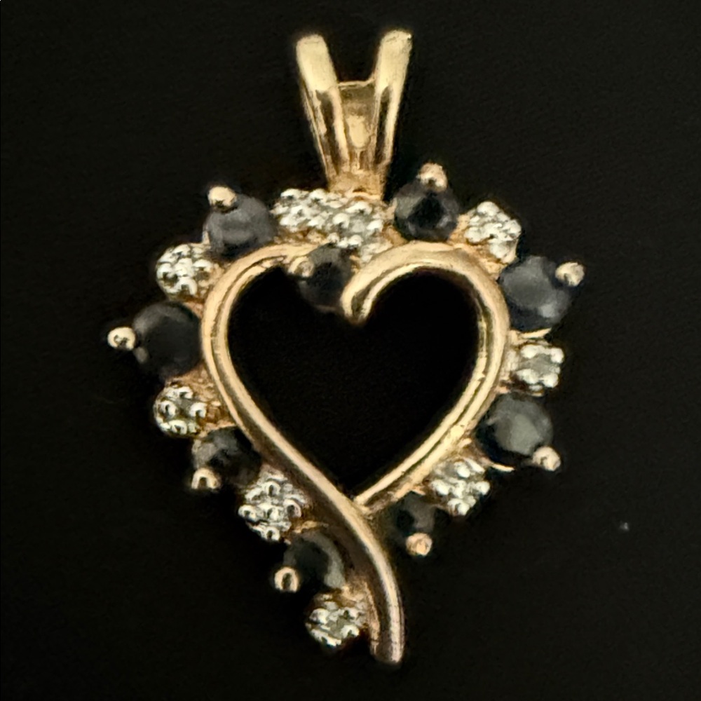 Gold Heart Pendant Necklace with Black and Clear Stones